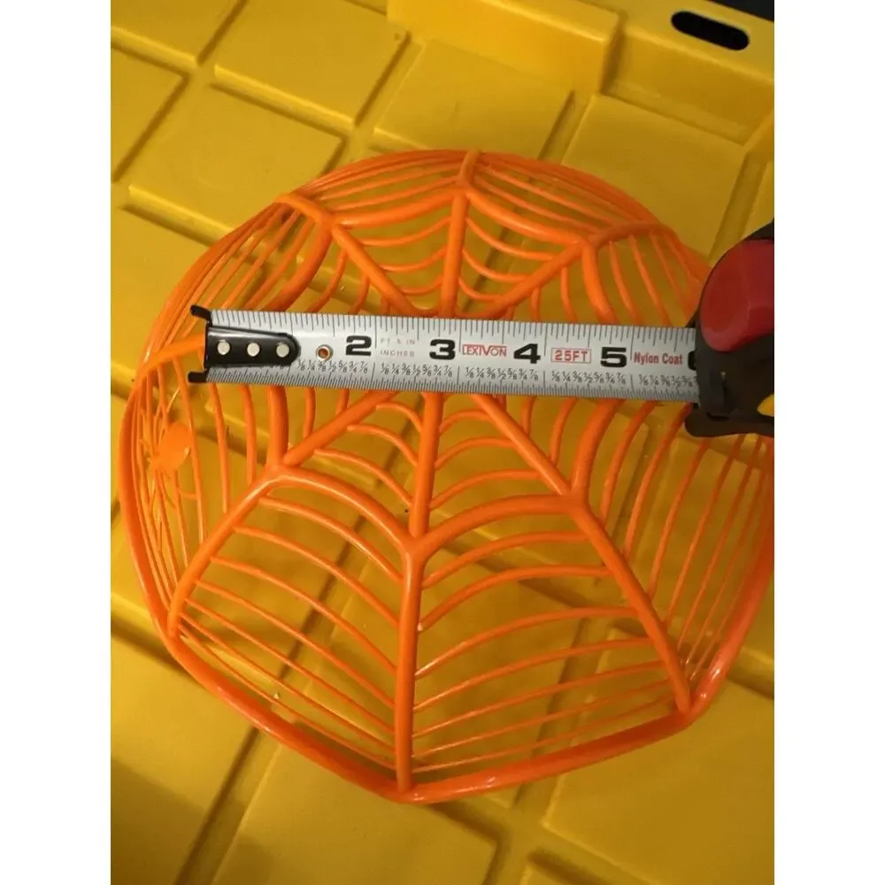 Orange Halloween Spider Web Basket Plastic Spooky Decor Candy